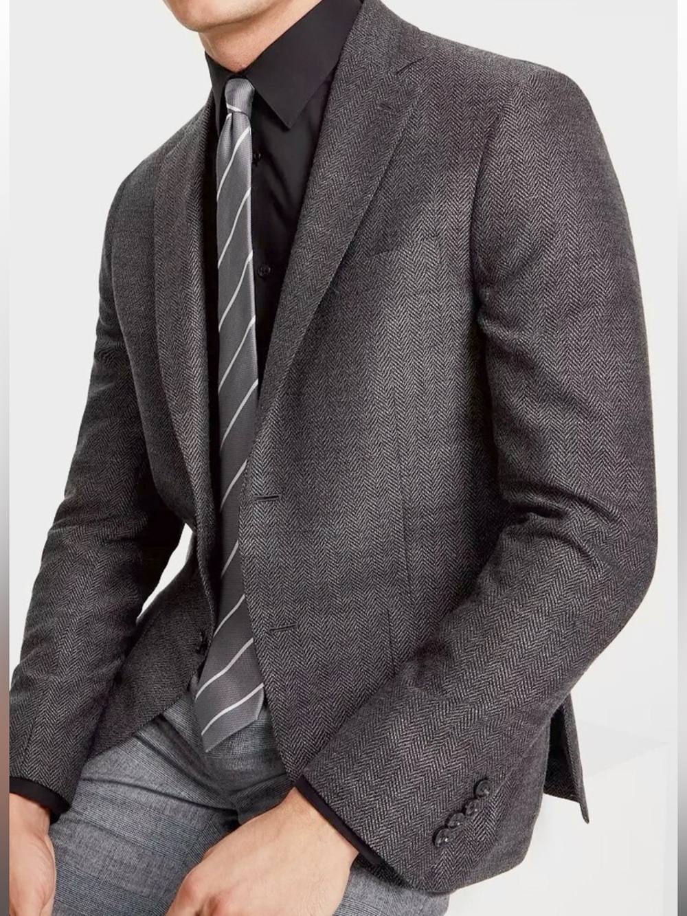 Calvin Klein Sz 36S X Slim Wool Blend grey herringbone Sport coat BlazerJacket